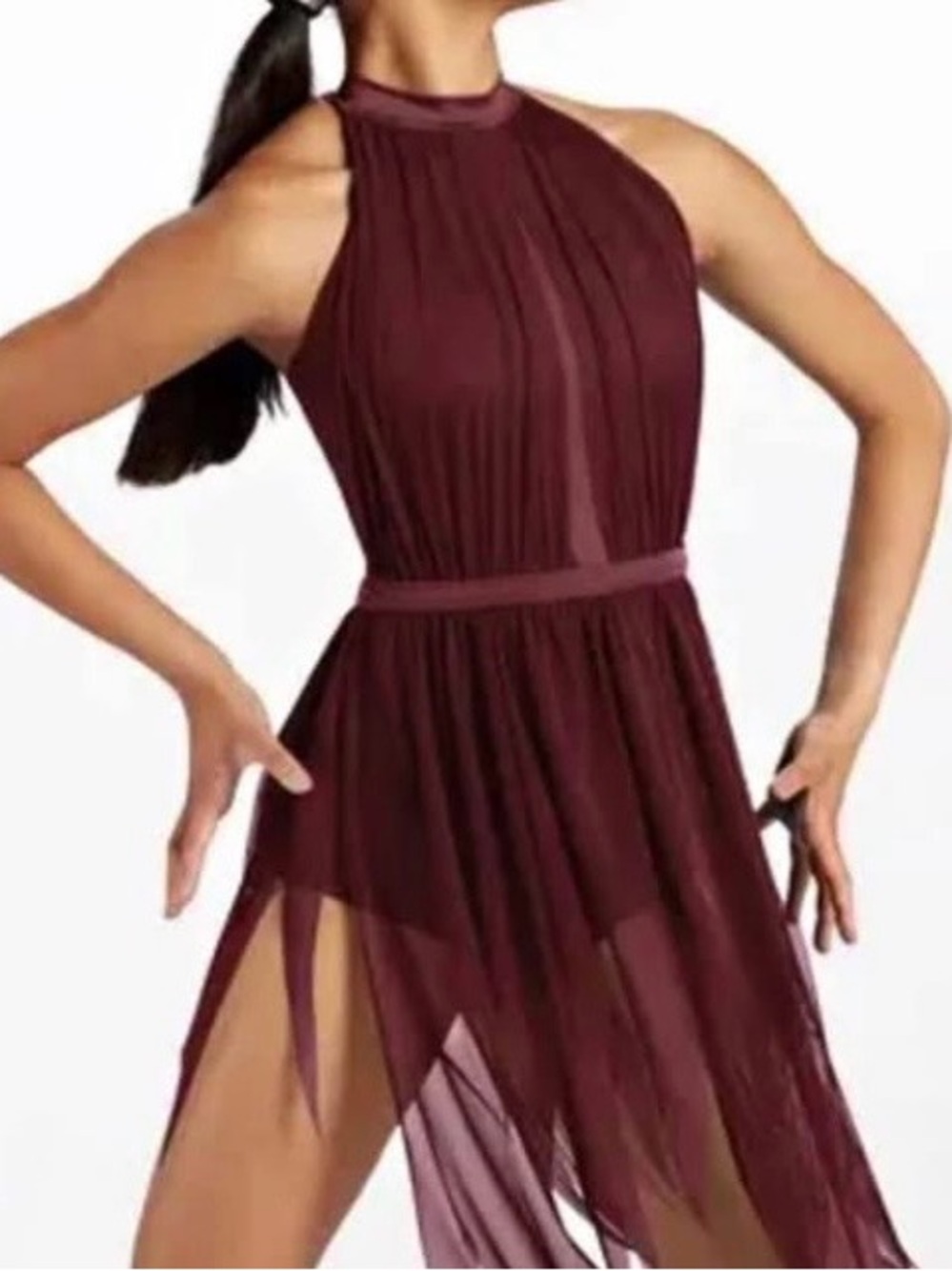 Weissman Burgundy Halter High-Low Chiffon Dress
